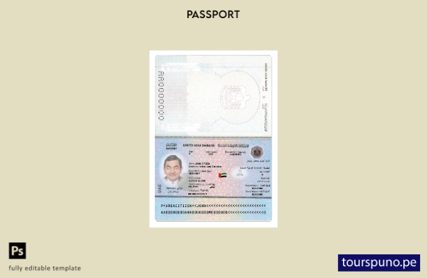 Plantilla de presente de pasaporte de los Emiratos Árabes Unidos lista para impr
